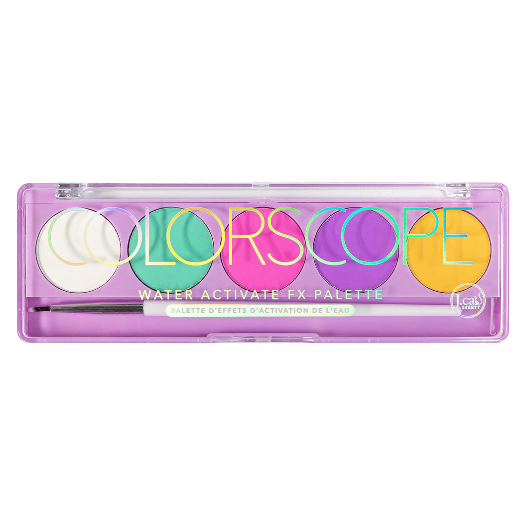 Get bold and creative by using J.Cat Beauty Colorscope Water Activate FX Palette. Each palette contains 5 fun, smudge-proof shades and also includes a fine tip liner brush. 