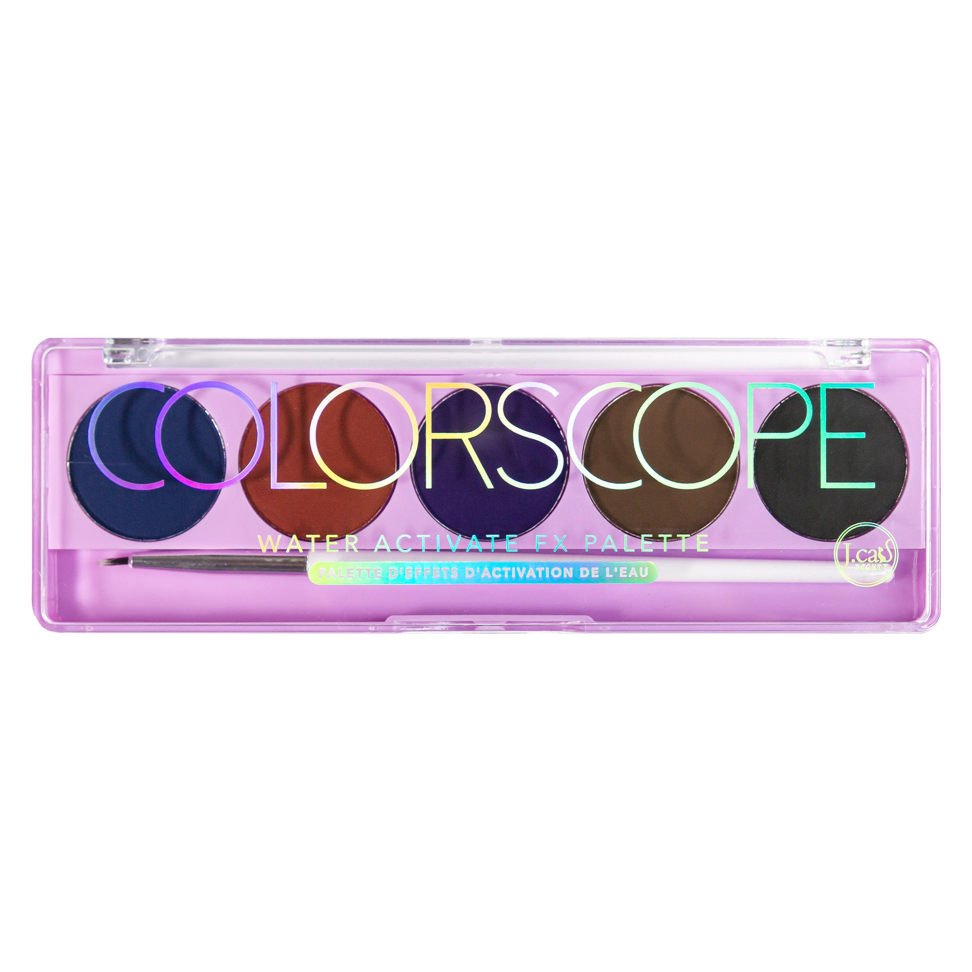 Get bold and creative by using J.Cat Beauty Colorscope Water Activate FX Palette. Each palette contains 5 fun, smudge-proof shades and also includes a fine tip liner brush. 